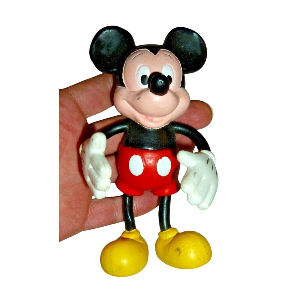 Vintage Disney Mickey Mouse Rubber Vinyl Action Figure Toy Walt Disney Prod 5"